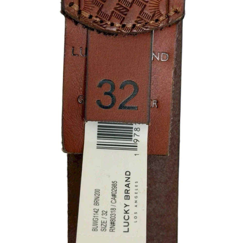 Lucky Brand Men's Size 32 Brown Genuine Leather Lacing Detail Laser Cut Belt NWT